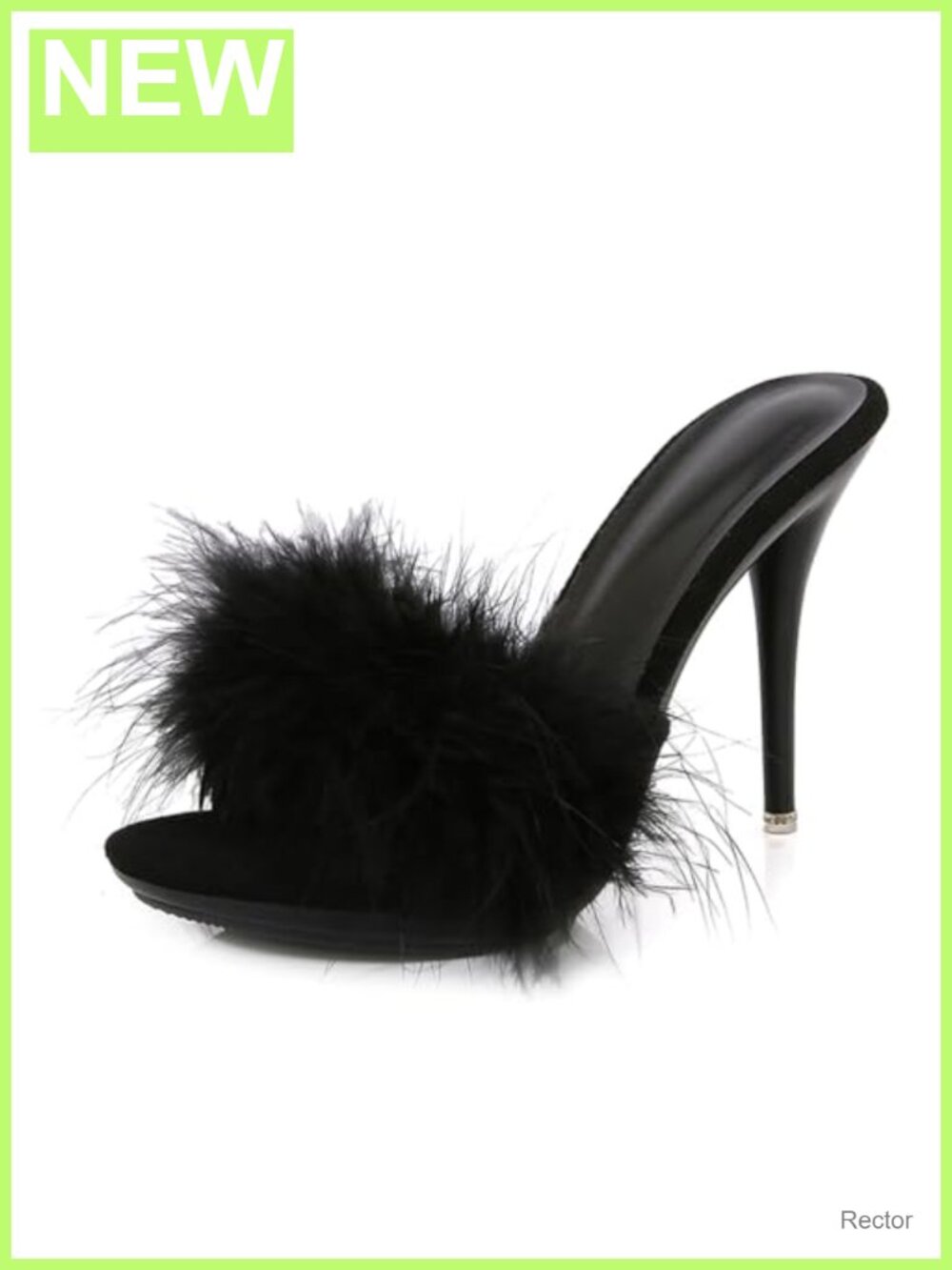 Women's Faux Leather Feather Stiletto Heeled Sandals Prom Party Mules Slip-On